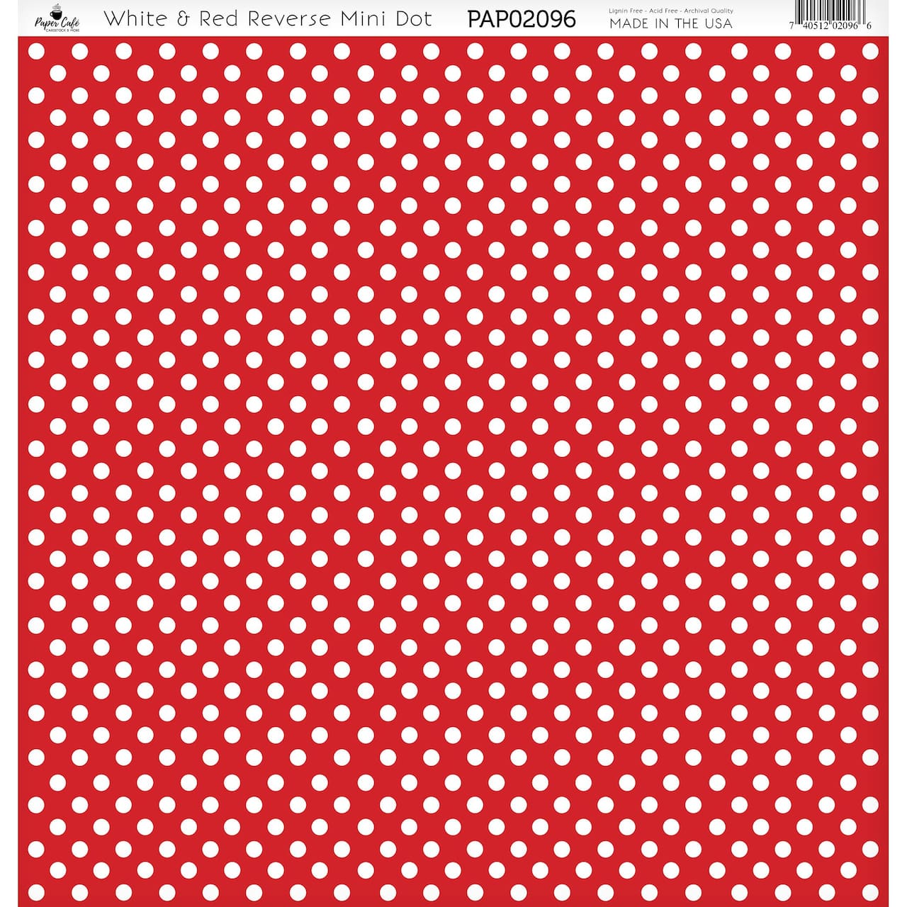 Paper Café White & Red Reverse Mini Dot 12" x 12" Cardstock, 15 Sheets